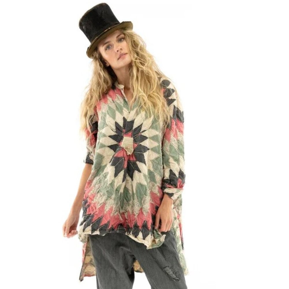 EUC like new Magnolia Pearl patchwork quiltwork quilted Ines tunic top shirt XL - Picture 2 of 16